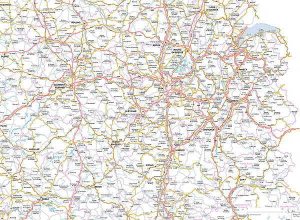 Carte des routes d'Auvergne-Rhône-Alpes