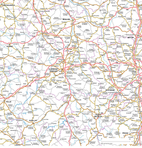 Carte des routes d'Auvergne
