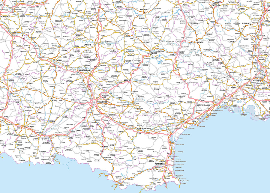 Carte des routes d'Occitanie