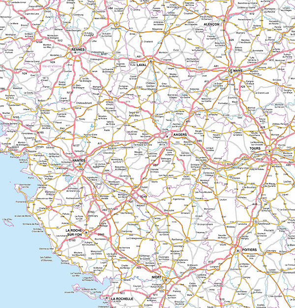 Carte des routes des Pays de la Loire