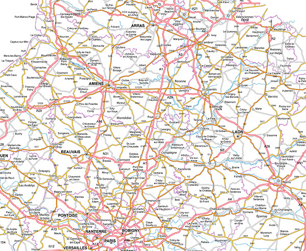 Carte des routes de Picardie