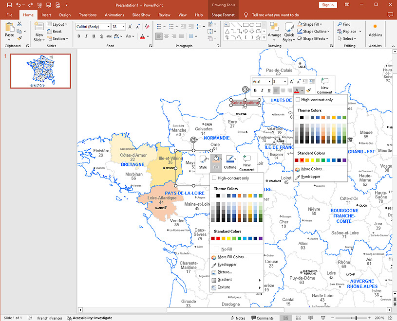 Carte de France modifiable avec Word, Excel, Powerpoint