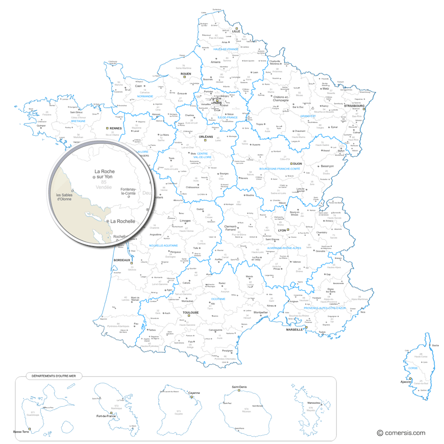 High resolution map of French departements and new regions