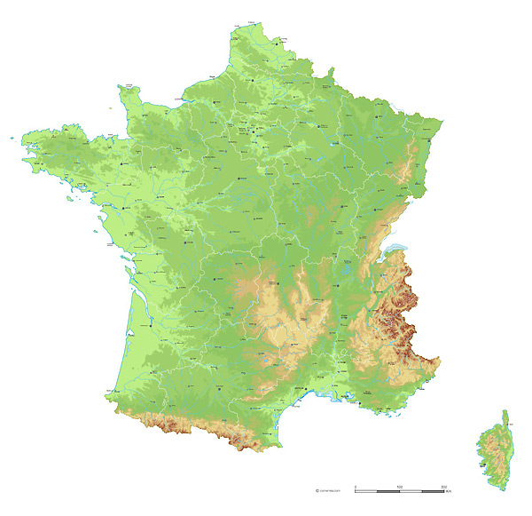 Carte du relief de France