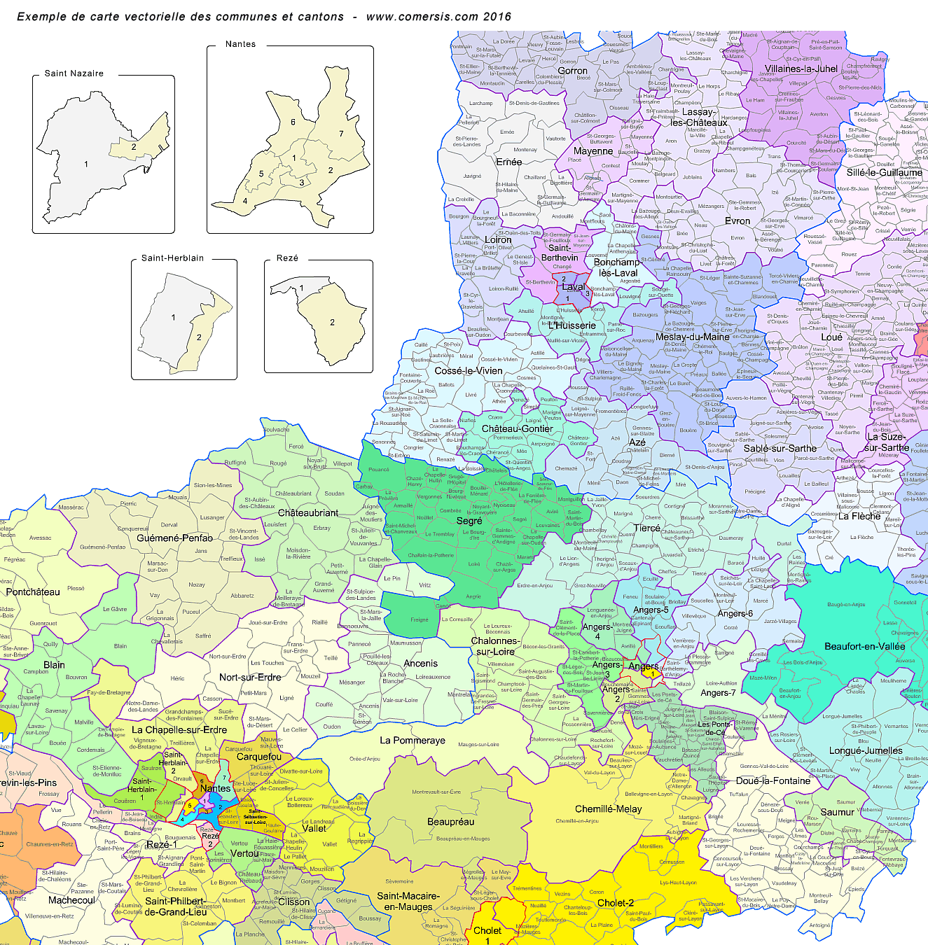 Carte des nouveaux cantons d'Auvergne-Rhône-Alpes avec toutes les communes