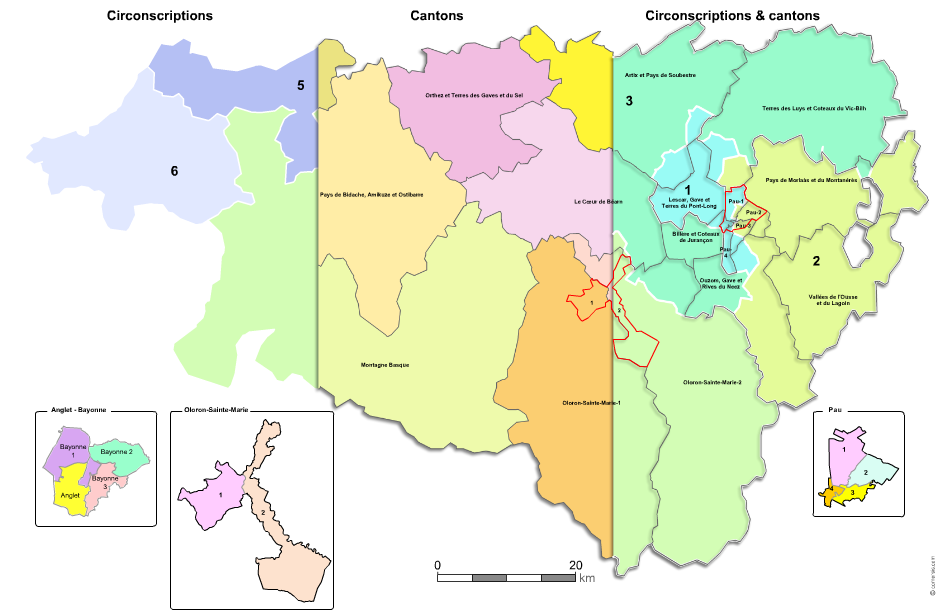 Carte des circonscriptions et cantons de la Guadeloupe