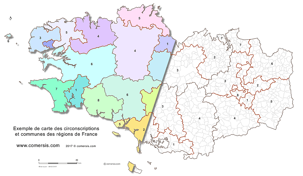 Carte des circonscriptions et communes des Pays de la Loire