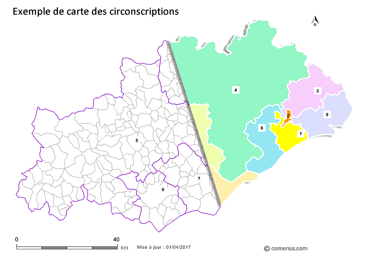 Carte des circonscriptions d'Auvergne-Rhône-Alpes