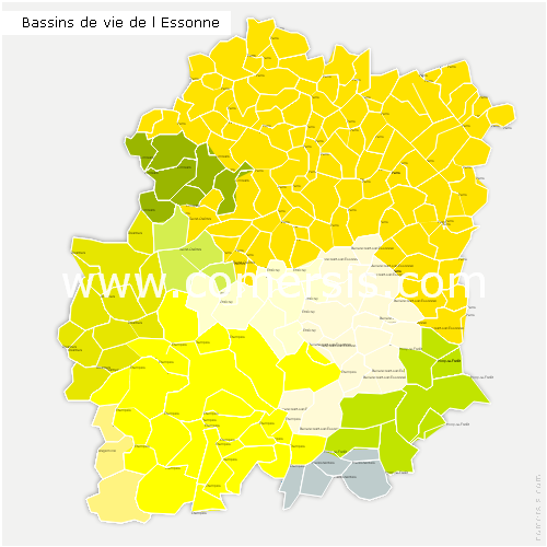 Carte des bassins de vie de l'Essonne avec toutes les communes