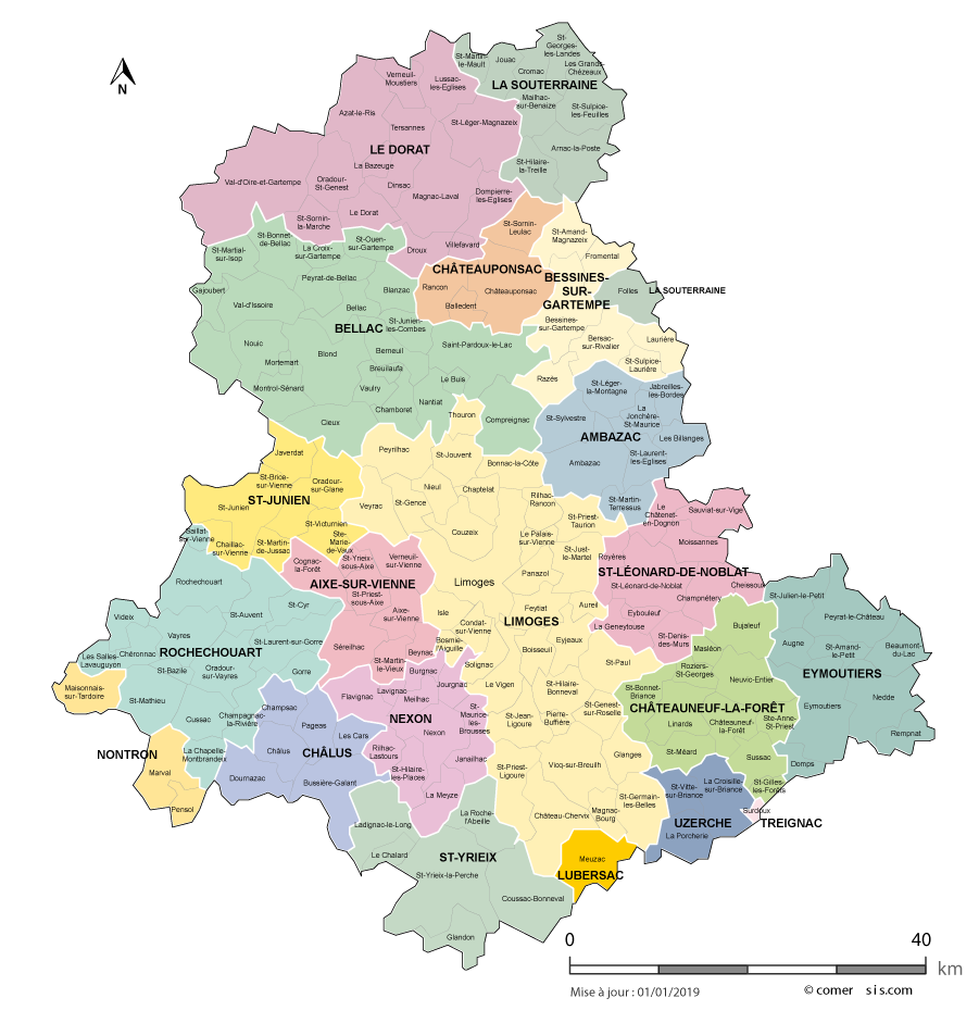 Carte des bassins de vie de la Haute-Vienne