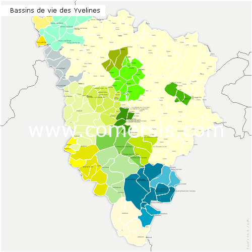 Carte des bassins de vie des Yvelines