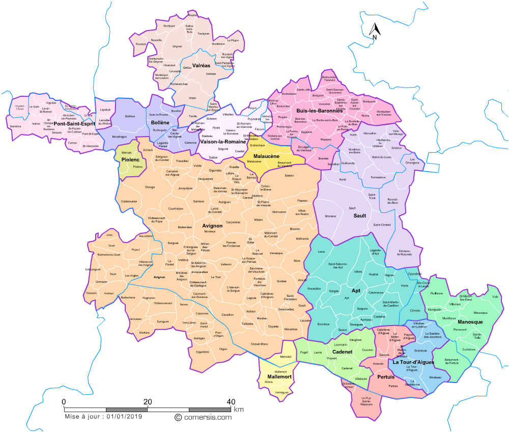 Carte des bassins de vie du Vaucluse avec toutes les communes