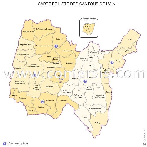 Carte des anciens cantons de l'Ain