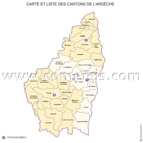 Carte des anciens cantons de l'Ardèche