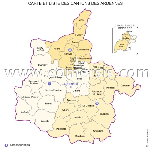 Carte des anciens cantons des Ardennes
