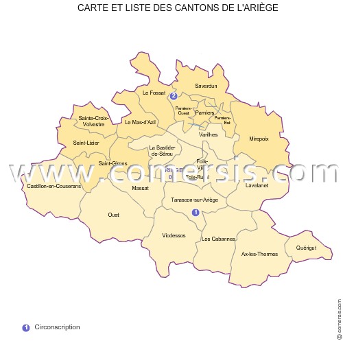 Carte des anciens cantons de l'Ariège