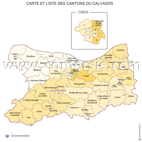 Carte des anciens cantons du Calvados