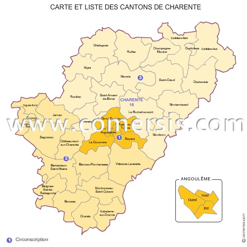Carte des anciens cantons de la Charente