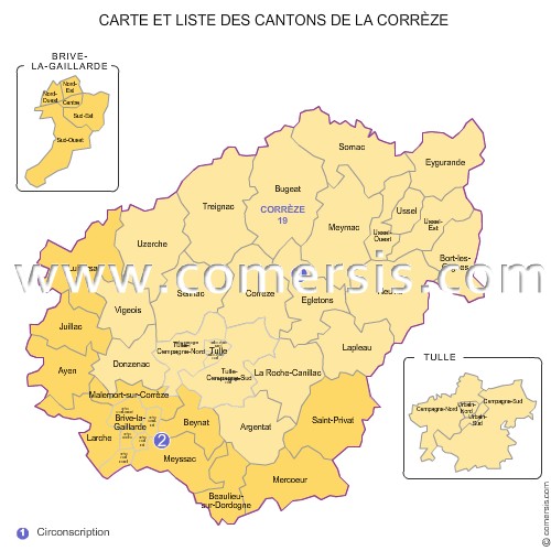 Carte des anciens cantons de la Corrèze