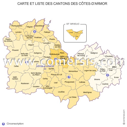 Carte des anciens cantons des Côtes-d'Armor