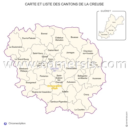 Carte des anciens cantons de la Creuse