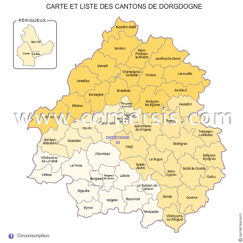 Carte des anciens cantons de la Dordogne