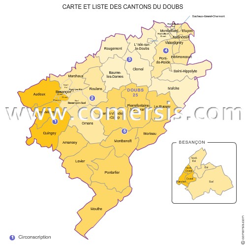 Carte des anciens cantons du Doubs