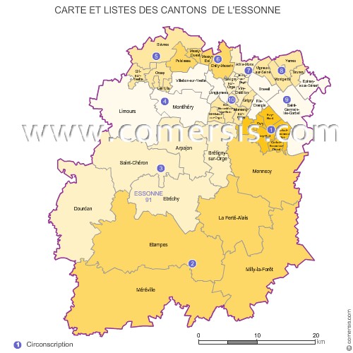 Carte des anciens cantons de l'Essonne