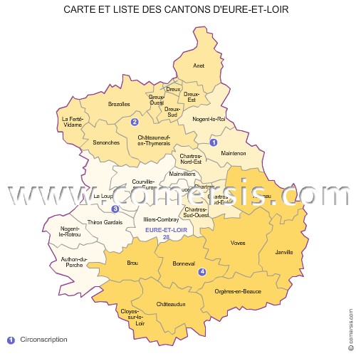 Carte des anciens cantons d'Eure-et-Loir