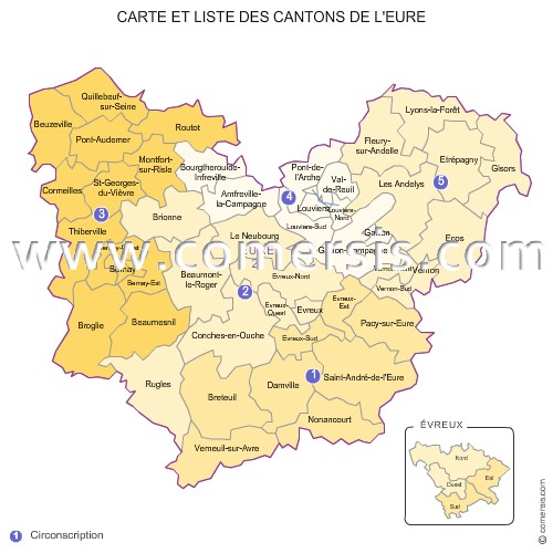Carte des anciens cantons de l'Eure