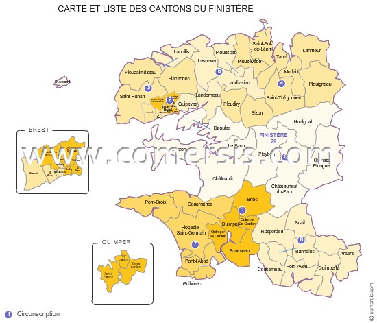 Carte des anciens cantons du Finistère