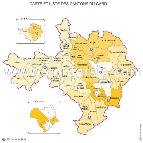 Carte des anciens cantons du Gard