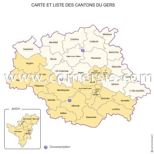 Carte des anciens cantons du Gers