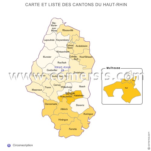 Carte des anciens cantons du Haut-Rhin