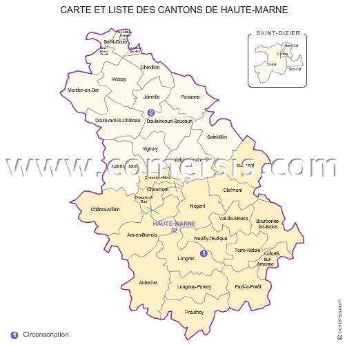 Carte des anciens cantons de la Haute-Marne