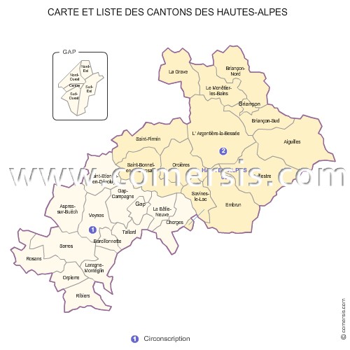 Carte des anciens cantons des Hautes-Alpes