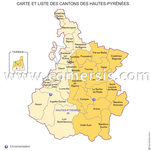 Carte des anciens cantons des Hautes-Pyrénées