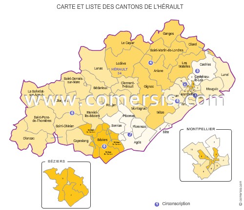 Carte des anciens cantons de l'Hérault