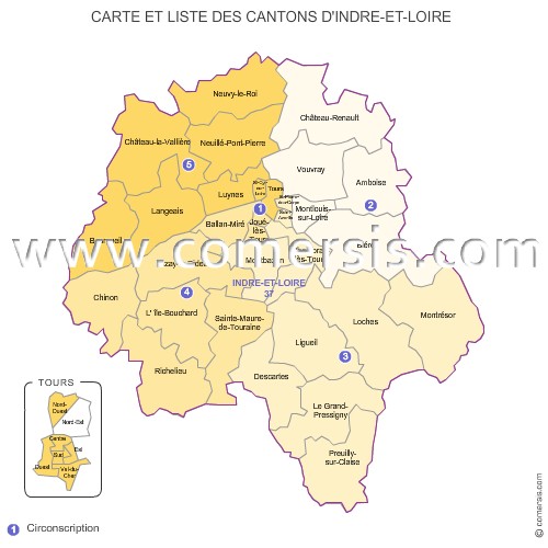 Carte des anciens cantons d'Indre-et-Loire