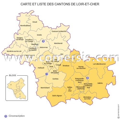 Carte des anciens cantons du Loir-et-Cher