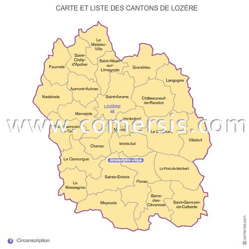 Carte des anciens cantons de la Lozère