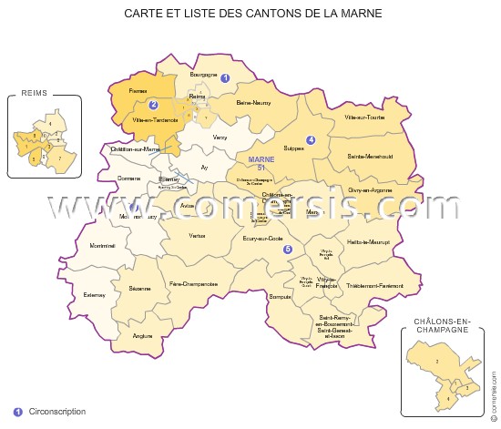 Carte des anciens cantons de la Marne