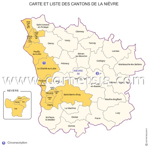 Carte des anciens cantons de la Nièvre