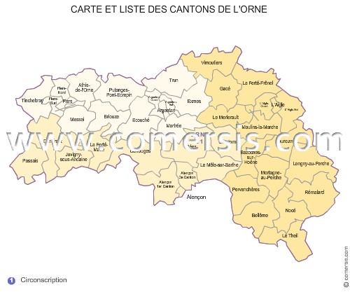 Carte des anciens cantons de l'Orne