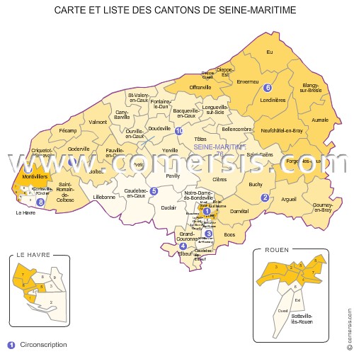 Carte des anciens cantons de la Seine-Maritime