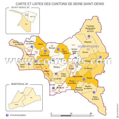 Carte des anciens cantons de la Seine-Saint-Denis