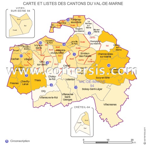 Carte des anciens cantons du Val-de-Marne