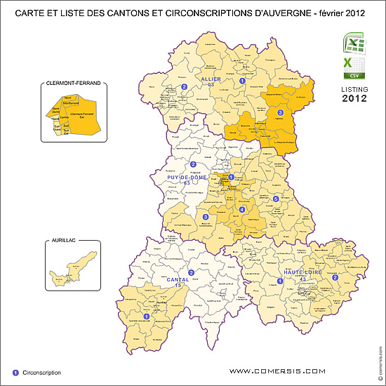 Carte des anciens cantons d'Auvergne
