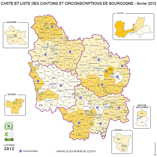 Carte des anciens cantons de Bourgogne