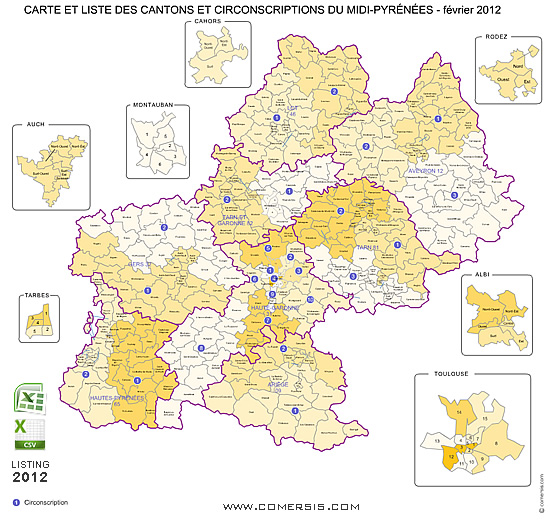 Carte des anciens cantons de Midi-Pyrénées